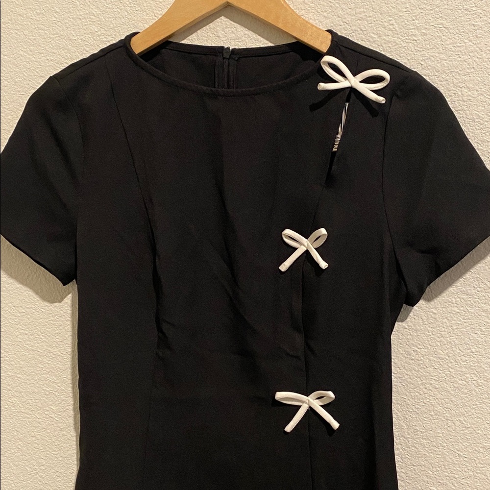 Cider Black Mini Dress with White Bow Details